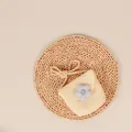 Kids cream woven straw crossbody bag with blue plaid flower decoration - Cream