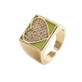Anello regolabile dorato con cuore in smalto verde e zirconi su castone quadrato chic - Aperto Regolabile / Smalto a Cuore Quadrato / Verde Pallido