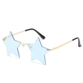 Star shaped rimless sunglasses with light blue lenses and golden metal frames - Gold Frame Blue
