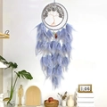 Handmade tree of life dreamcatcher with purple feathers and blue beads wall decor - Gray