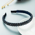 Detail of dark blue beaded headband with faceted crystals and navy fabric lining - Blue Coffee
