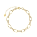 18K gold plated S925 silver bracelet with oval links and sparkling clear gemstones - 14K Gold Plated CZ Rectangle Link Bracelet 11.1g