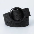 Cinturón elástico bohemio de paja negra con hebilla circular de resina a juego - Negro