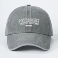 Unisex washed grey baseball cap with white CALIFORNIA CALIFORNIA embroidery and vintage style - Adjustable / Gray