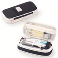 Large capacity canvas pencil case with black and white color block and mesh organizer - Twill Black