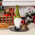 Christmas gnome wine bottle cover with green knitted hat and white faux fur beard - Faceless Doll / Green