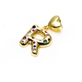Gold-plated letter R pendant with colorful cubic zirconia and heart-shaped bail - Pendant Only / Letter R