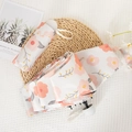 Portable folding umbrella with pink and orange floral patterns and matching storage sleeve - 5-Fold Manual Style - Peach Blossom
