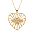 Golden heart necklace with zircon eye pendant and 18k gold plating in minimalist style - Evil Eye Heart Style (c549)