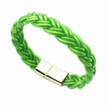 Bracciale intrecciato verde brillante con chiusura magnetica in metallo dorato - Bracciale rigido intrecciato magnetico verde brillante (30122)