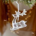 Clear acrylic reindeer Christmas ornament with silver glitter antlers and white string - Sitting Deer