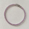 Pink zircon tennis bracelet with silver-tone plating and classic fold-over clasp closure - 3mm-16cm / Pink Zirconia