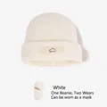 White winter knitted balaclava mask for women with fleece lining and sport logo label - Cream White (Single Hat)