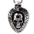 Collar de escudo de acero inoxidable plateado con calaveras y texturas de espinas - Cruz de Calavera + Cadena de Acero Inoxidable