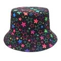 Zwarte vissershoed met neon pentagram sterpatronen voor zonbescherming buiten - M(56-58cm) / Kleurrijke Ster