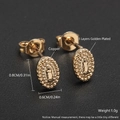 Ovale Ohrstecker mit 18 Karat Vergoldung und Marienrelief aus hochwertigem Kupfer - ED09-3 Kleine Jungfrau Maria / Gold