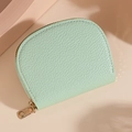 Mint green lychee grain leather card holder with semi-circular design and gold zipper - Light Green