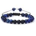 Adjustable dark blue and black tiger eye beaded lava stone bracelet for couples - Blue Tiger Eye + 3 Matte Beads