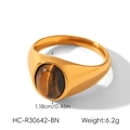 Detailansicht eines Vintage-Edelstahlrings mit Tigerauge-Stein und Gewichtsangaben - Größe 6 / Tigerauge Oval Stil (HC-R30642-BN) / Gold