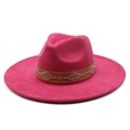 Classic rose red wide brim Fedora hat with brown studded leather band for women and men - M (56-59cm) / Rose Red