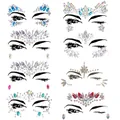 Set of 8 colorful crystal face gems and rhinestone tattoos for foreheads and eyes - Set 26