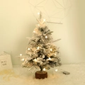 Mini Christmas tree with white flocking, warm LED lights and a wooden base decor - 45cm Bare Tree With Lights