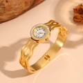 Elegant gold-tone hollow stainless steel bangle watch with a sparkling rhinestone bezel detail - Curve Hollow (F707) / Gold