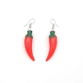 Red chili pepper earrings with green stems and silver hooks on white background - Red White K (Red Chili Shape)