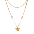 Collier double rang doré avec perles blanches et pendentif papillon délicat - Kc Papillon Doré 8420