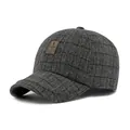 Men's winter wool baseball cap with dark grey plaid pattern and ear protection design - Adjustable / Dark Gray