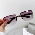 Gafas de sol Y2K sin montura con lentes degradadas violetas y pedrería brillante - Marco Dorado Lentes Degradadas Púrpura
