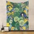 Detail of bohemian tapestry featuring tropical leaf patterns and a character illustration - LT312-7 / 150X200CM (Short Plush)