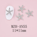 Detailed view of silver starfish nail art charm with rhinestones and 11*11mm dimensions - Large Rhinestone Sea Star (AN55)