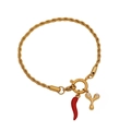 Gold rope chain bracelet featuring a red chili pendant and a sparkling zircon charm - Letter Y