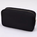 Large capacity black nylon cosmetic bag with golden metal zipper for travel organization - Black