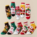 Christmas theme cotton mesh socks 5-pair set featuring Santa and Reindeer patterns - T-sd Christmas [new B-type Hybrid] / 3-5 Years (Feet length 13-15cm)