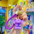 Purple baby elephant keychain with woven strap gold bell and crown resin figurine - Leather Rope Set / Purple