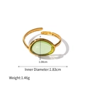 18k gold plated stainless steel open ring with oval jelly green gemstone and dimensions - Pale Green Stone Open Style (JDRW2304017-GN)