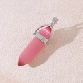 Hexagonal rose quartz crystal point pendant with a minimalist silver metal clasp - Red Cat's Eye