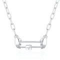 Collar de corazón en acero inoxidable plateado con colgante de manos y estrella - Collar Estilo Manos Sosteniendo Barra (Plata) / Plateado