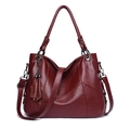 Large capacity wine red PU leather tote bag with tassel and adjustable strap - Burgundy