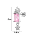 Zilveren oorknopje met vierkante roze zirkoon en sterhanger, lengte van 1,8cm - Roze Vierkante Zirkonia Ster Stijl (A-495 Enkel)
