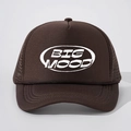 Dark brown BIG MOOD embroidered foam trucker hat with breathable mesh and adjustable strap - Adjustable / Coffee