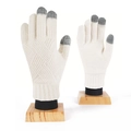 Guantes de invierno de punto blanco crema con puntas táctiles grises en soporte de madera - Talla única / Blanco