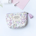 Quilted floral coin purse with white fabric and purple tassels for lipsticks - Purple Tassel Zipper Style / Purple Lilac Floral