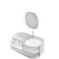 White vanity makeup organizer with LED mirror, storage compartments and transparent drawers - Medium (With Mirror) / White