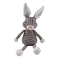 Grey corduroy plush squeaky dog toy in rabbit shape with long ears and soft texture - Grey Rabbit