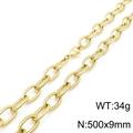 Golden titanium steel chain necklace with textured oval links, 500x9mm size and 34g weight - 50cm / Gold