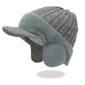 Berretto invernale da uomo in maglia con paraorecchie e fodera in pile grigio - Taglia unica / Grigio chiaro