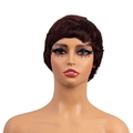 Short pixie cut human hair wig in dark red color styled on a professional mannequin - Dark Red